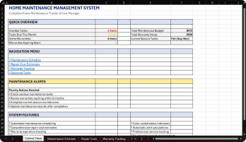 Home Maintenance Management System - Excel AI Home & Household Template Preview
